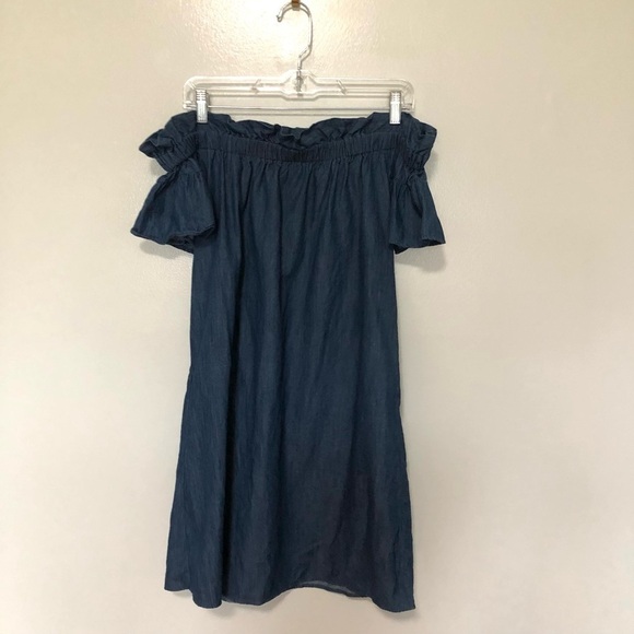 Anthropologie Corey Lynn Calter Off the Shoulder Chambray Dress Blue Cotton XS - Picture 1 of 6